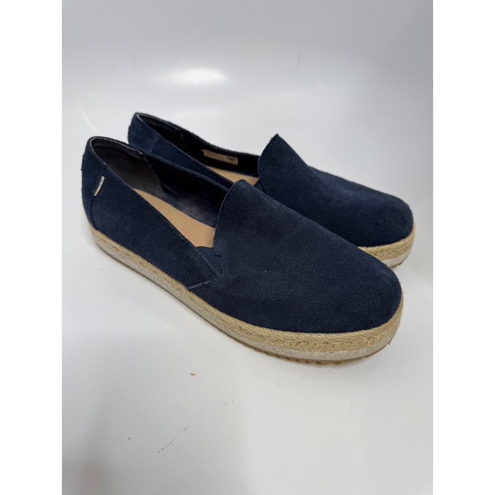 TOMS Alpargata Platform Espadrille Womens 8 Navy Blue Excellent Suede Slip On